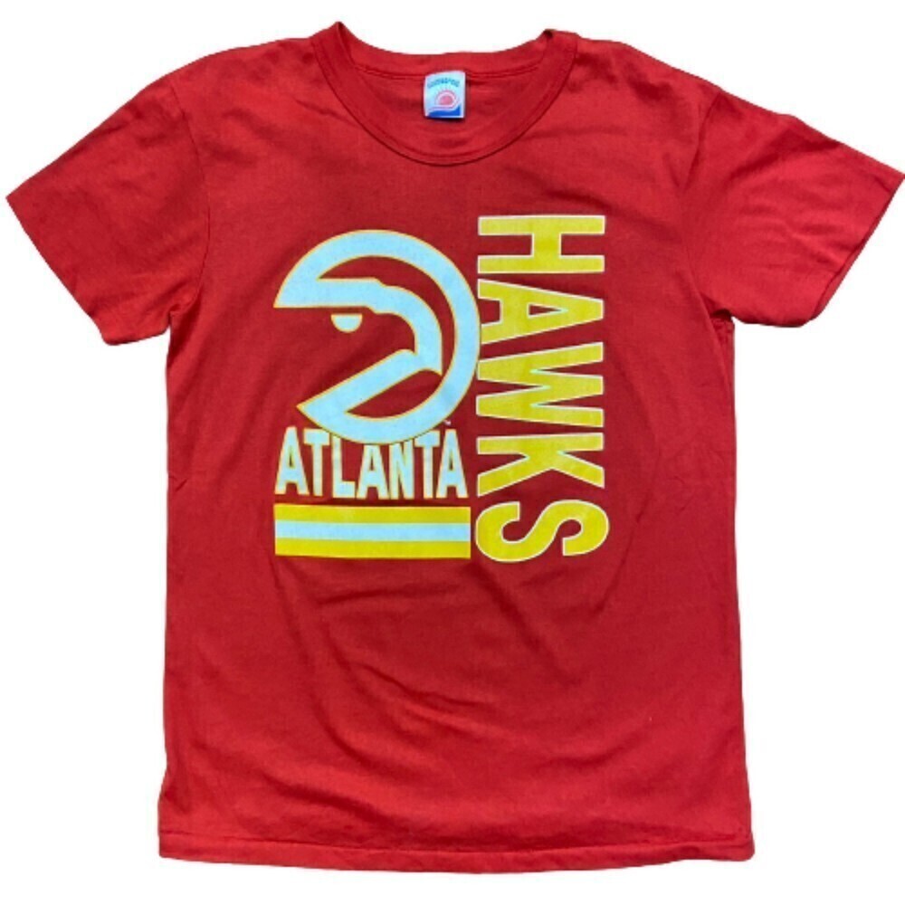 Atlanta Hawks Single Stitched Vintage Red Yellow T-Shirt Men's Size Large - Picture 1 of 8